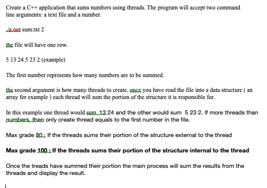  Create a C++ application that sums numbers using threads. The program