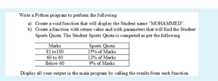  Write a Python program to perform the following a) Create a