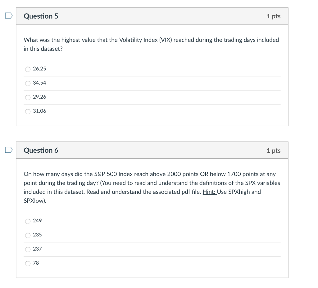  0 Question 5 1 pts What was the highest value that