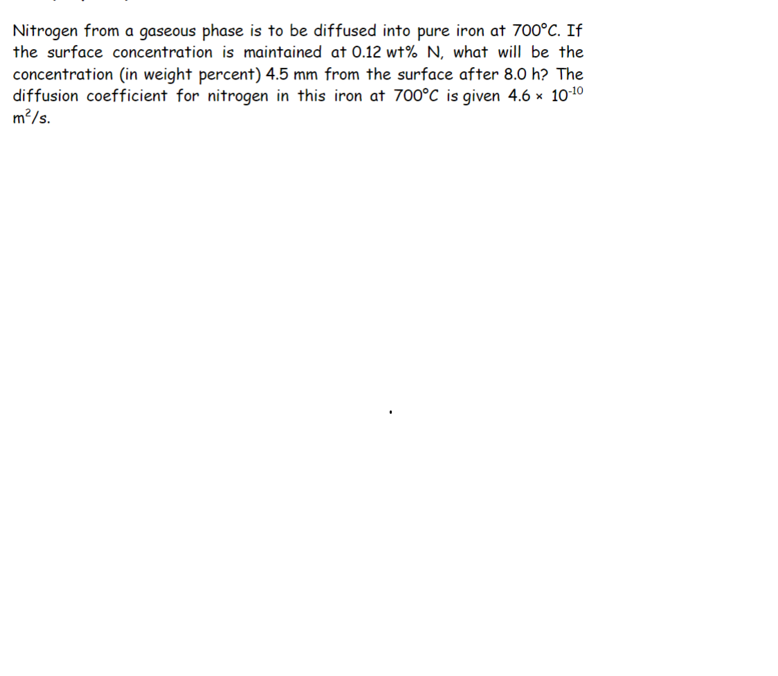 Nitrogen from a gaseous phase is to be diffused into pure iron