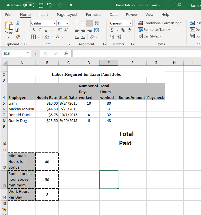 What formula do I need to type in to fill in the