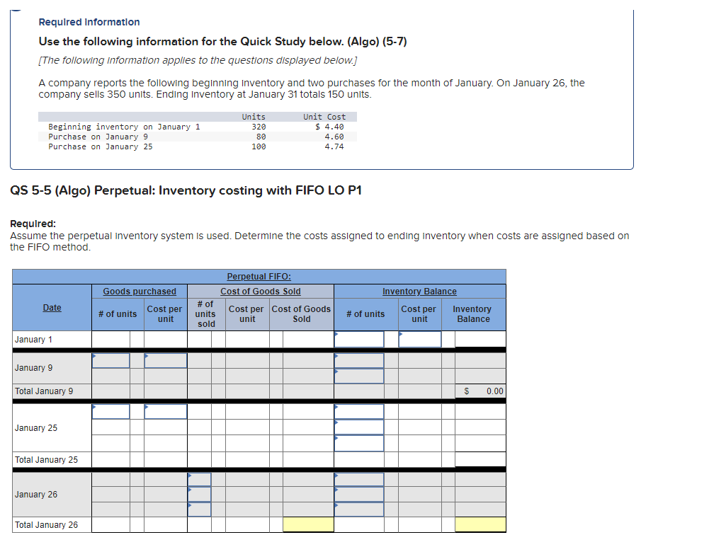 Required Information Use the following information for the Quick Study below.