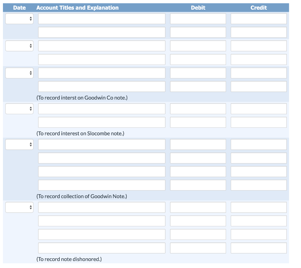 had the following select transactions Accepted Goodwin Company's 12-month, 10% note in