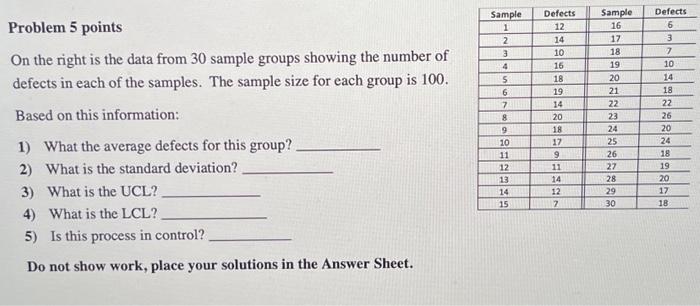  Problem 5 points On the right is the data from 30