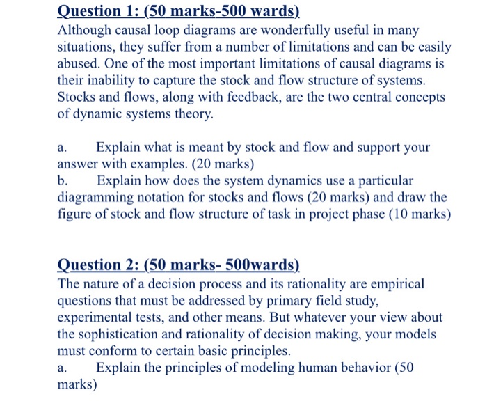  Question 1: (50 marks-500 wards) Although causal loop diagrams are wonderfully