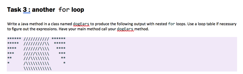 Task 3: another for loop Write a Java method in a