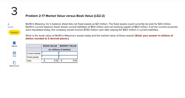  Problem 2-17 Market Value versus Book Value (LG2-2) points Muffin's Masonry,