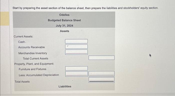 balance sheet, then prepare the liabilities and stockholders' equity section. Consiber the