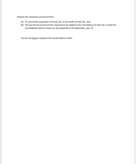 of Snow Ltd. at 30 September, year 12 and 13: Year 12