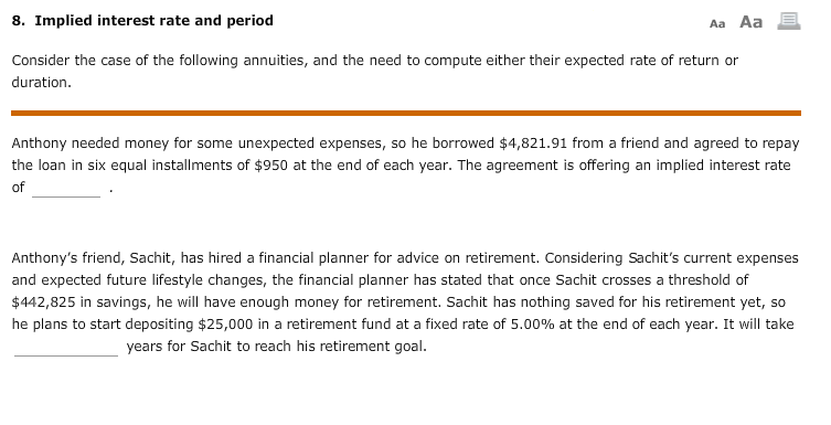 8. Implied interest rate and period Aa Aa Consider the case