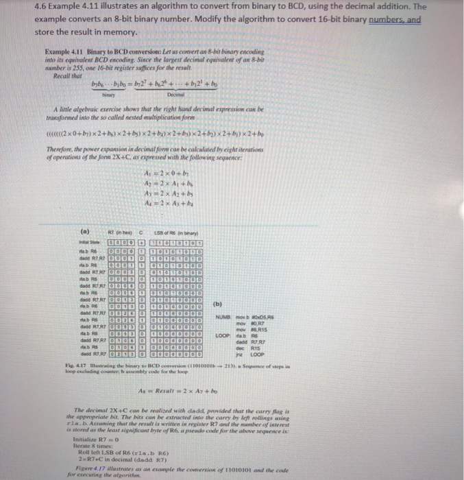  Decimal 4.6 Example 4.11 illustrates an algorithm to convert from binary