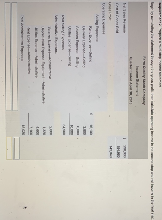  Requirement 2. Prepare a multi-step income statement Begin by completing the
