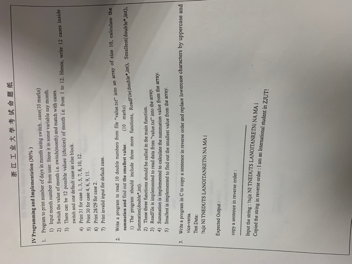  IV Programming and Implementation (30%) 1. Program to print number of