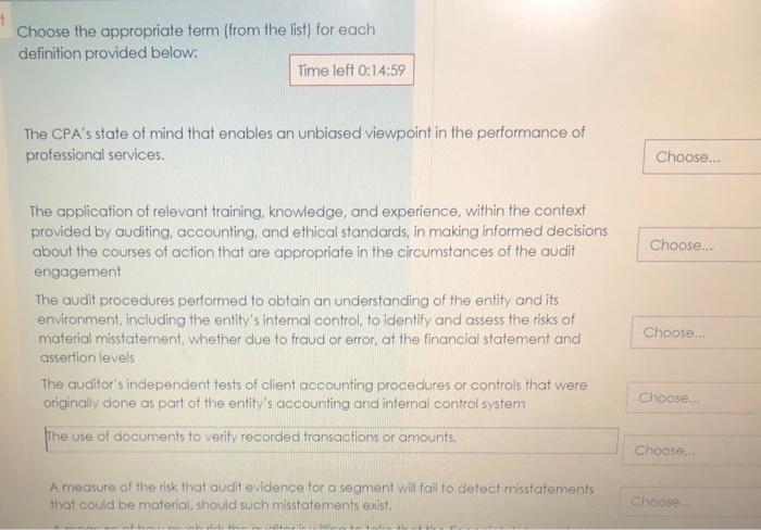  + Choose the appropriate term (from the list) for each definition