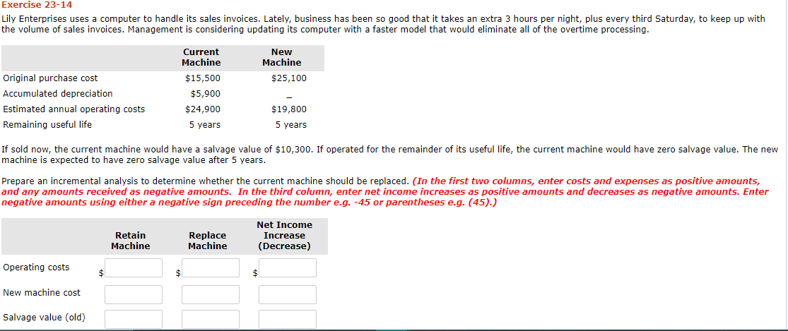  Exercise 23-14 Lily Enterprises uses a computer to handle its sales