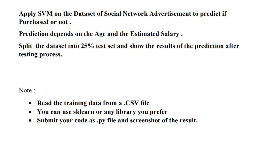 Machine intelligence: Support vector machine python code: write your python code for