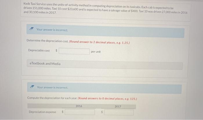  Kwik Taxi Service uses the units-of-activity method in computing depreciation on