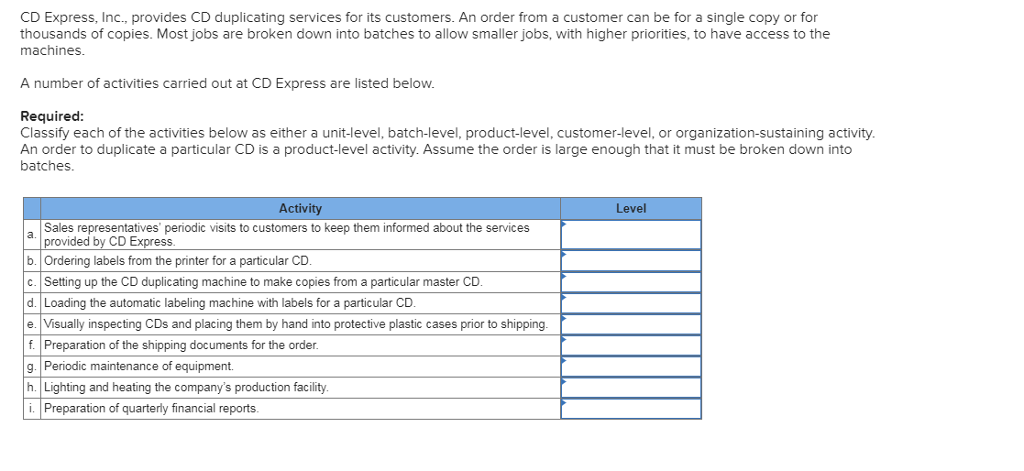  CD Express, Inc., provides CD duplicating services for its customers. An