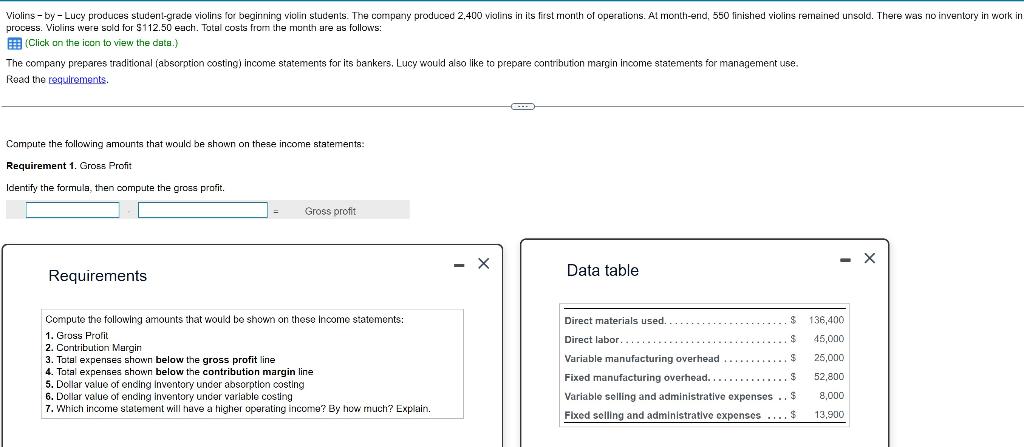 PLEASE ANSWER ALL 7 REQUIREMENTS LISTED. process. Violins were sold for $112.50