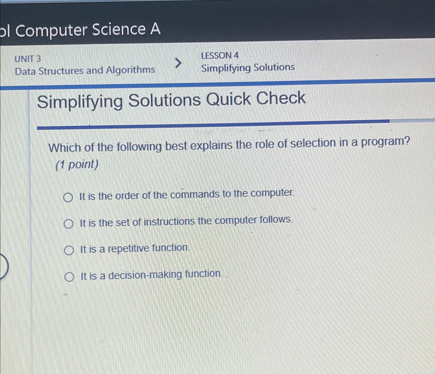  I Computer Science A UNIT 3 LESSON 4 Data Structures and