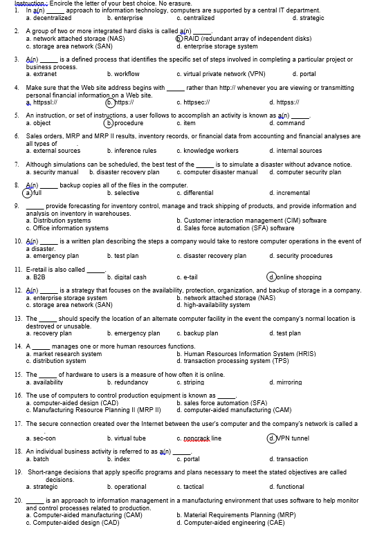 Please help me answer the remaining numbers. Instruction Encircle the letter of