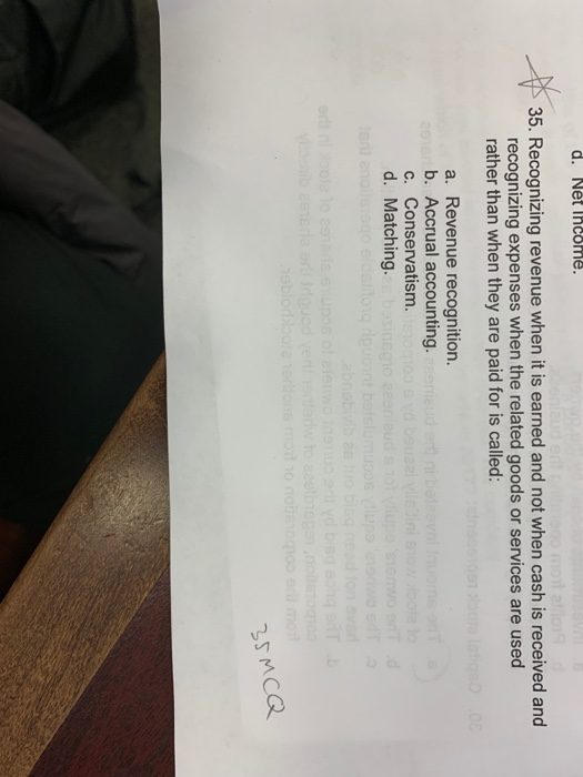  d. Net Ihcome. 35. Recognizing revenue when it is earned and