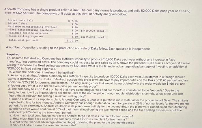 help pls! last person got the steps wrong Andretti Company has a