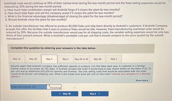 Daks each year at a selling price of $62 per unit. The