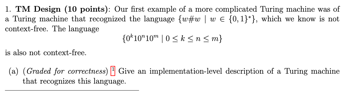  TM Design (10 points): Our first example of a more complicated