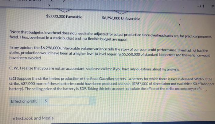 standard cost for this battery is as follows: $4 Standard Cost, Road
