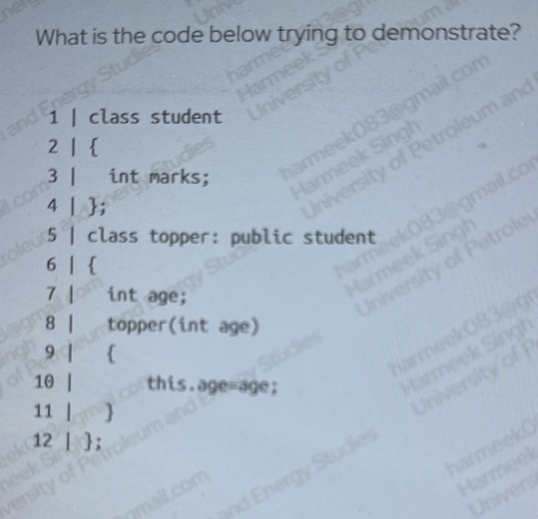  What is the code below trying to demonstrate? 