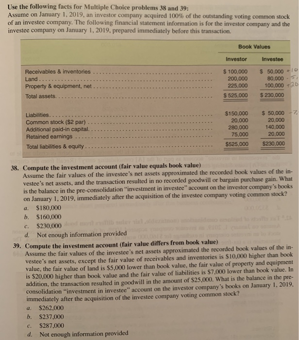  Use the following facts for Multiple Choice problems 38 and 39: