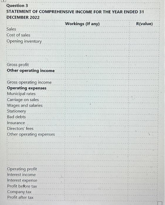 Municipal rates & 45000 \\ \hline Carriage on sales & 30000 \\