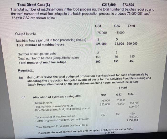 meals. The company currently allocates overheads to units using a traditional method