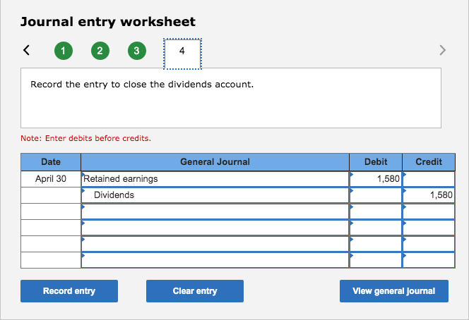 April 30. 4. Journalize the adjusting entries for the month, and then