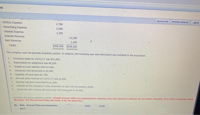 the end of the company's calendar year, BLOSSOM CONSTRUCTION COMPANY Unadjusted Trial