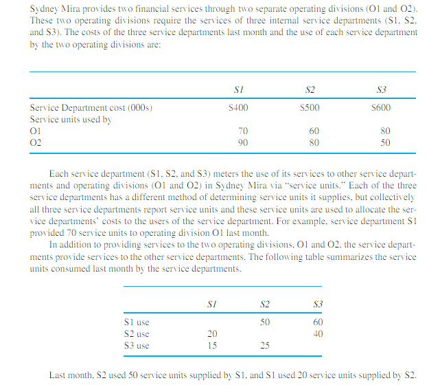  a. Using the direct allocation method, calculate the allocated cost per