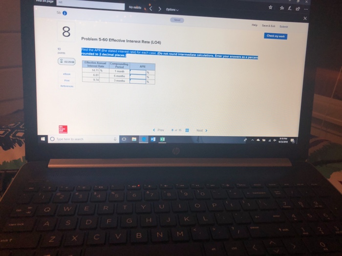  Gx Le Sb Problem 5-60 Effective Interest Rate (LO4) Prev 80.6