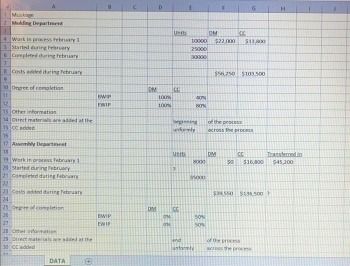 and Assembly departments. The Molding Report will be on one (second, separate)