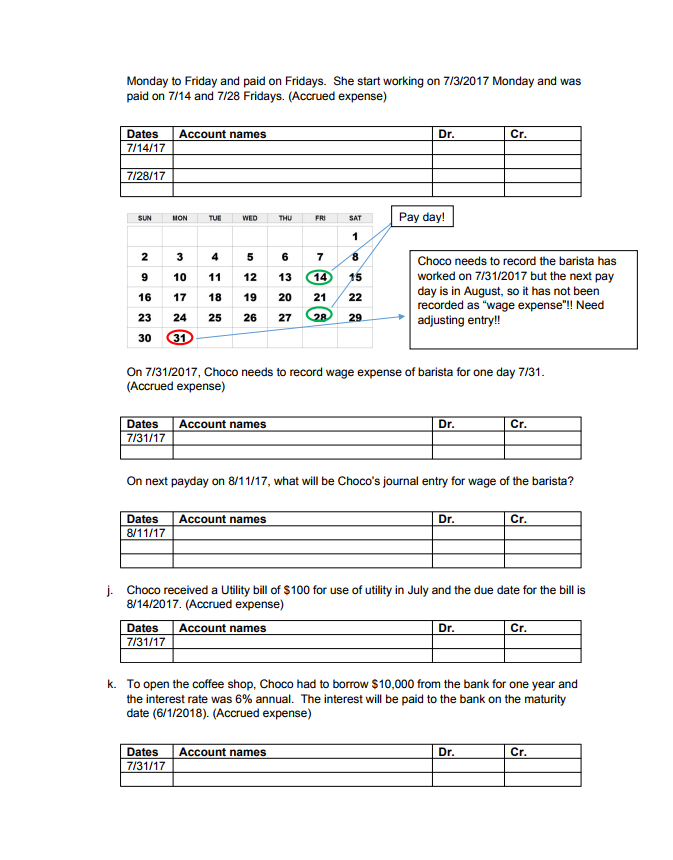 one months (July). Following information are Choco's transactions after one month of