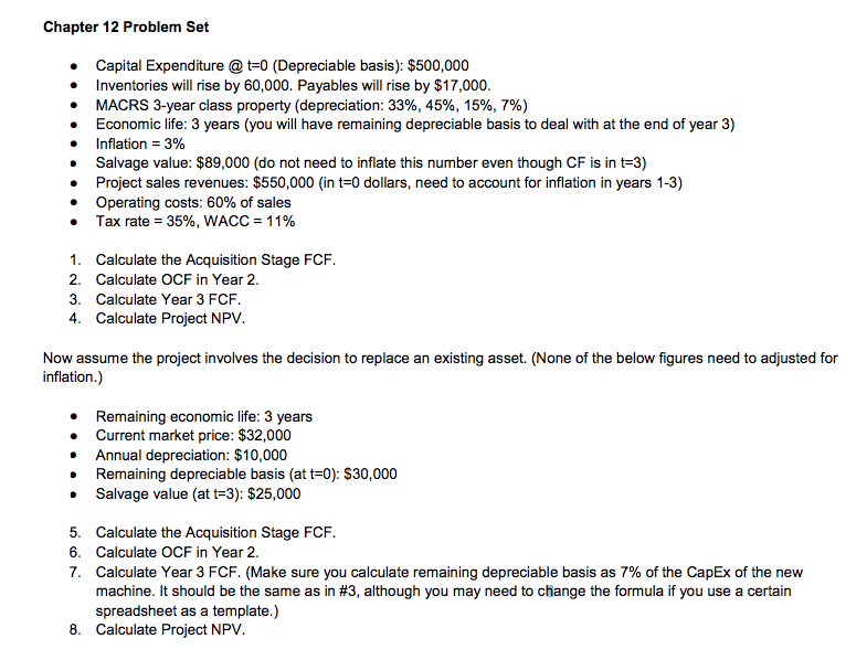 only need 7 and 8! Capital Expenditure @ t = 0