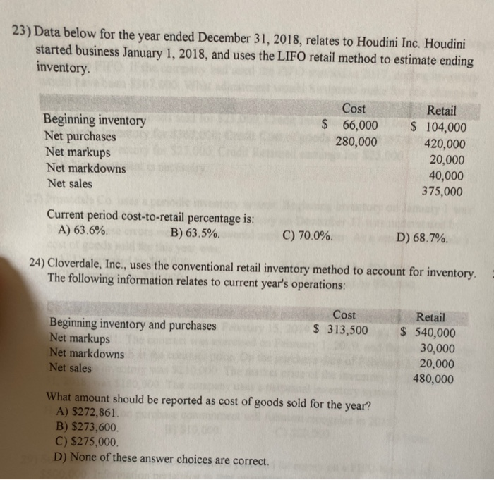 23) Data below for the year ended December 31, 2018, relates