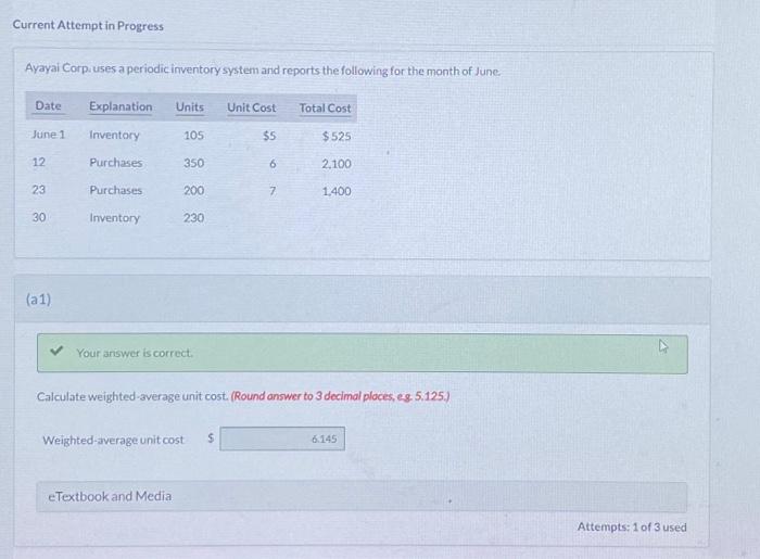  Current Attempt in Progress Ayayai Corp. uses a periodic inventory system
