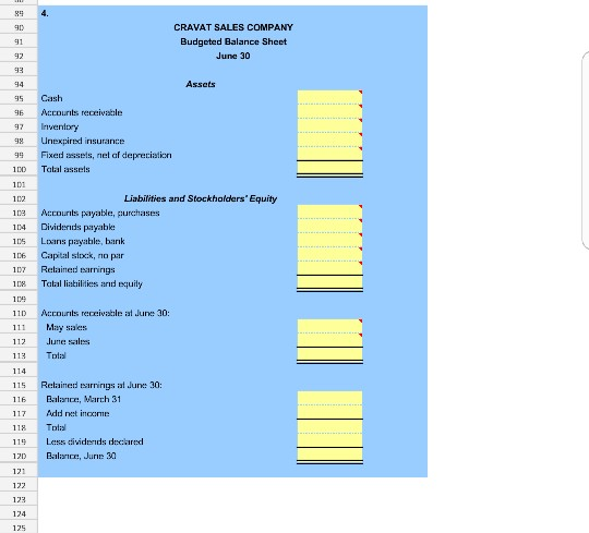 for budgeled cash collections from sales and accounts receivable. Use formulas wherever