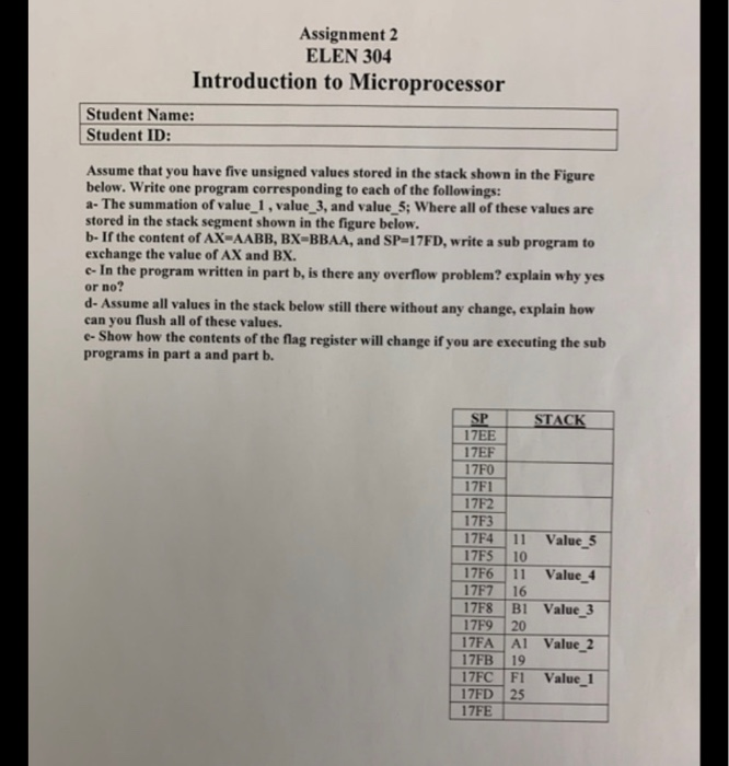 Program in Use is 'DOSBox' Assignment 2 ELEN 304 Introduction to Microprocessor