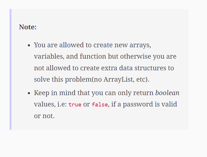 (char [] password) that takes a character array as a parameter and