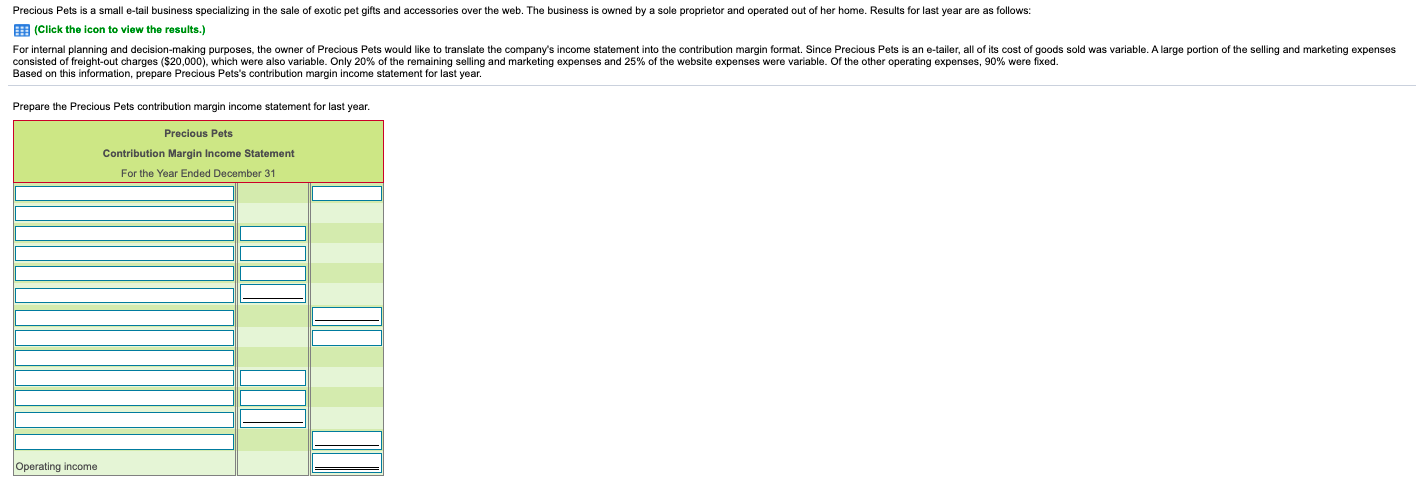  data table Precious Pets is a small e-tail business specializing in