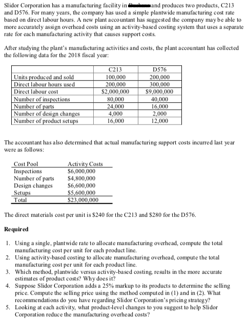 Looking for solutions for 1-5, with all steps. Thanks! Slider Corporation has