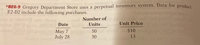  *BE6-9 Gregory Department Store uses a perpetual inventory system. Data for