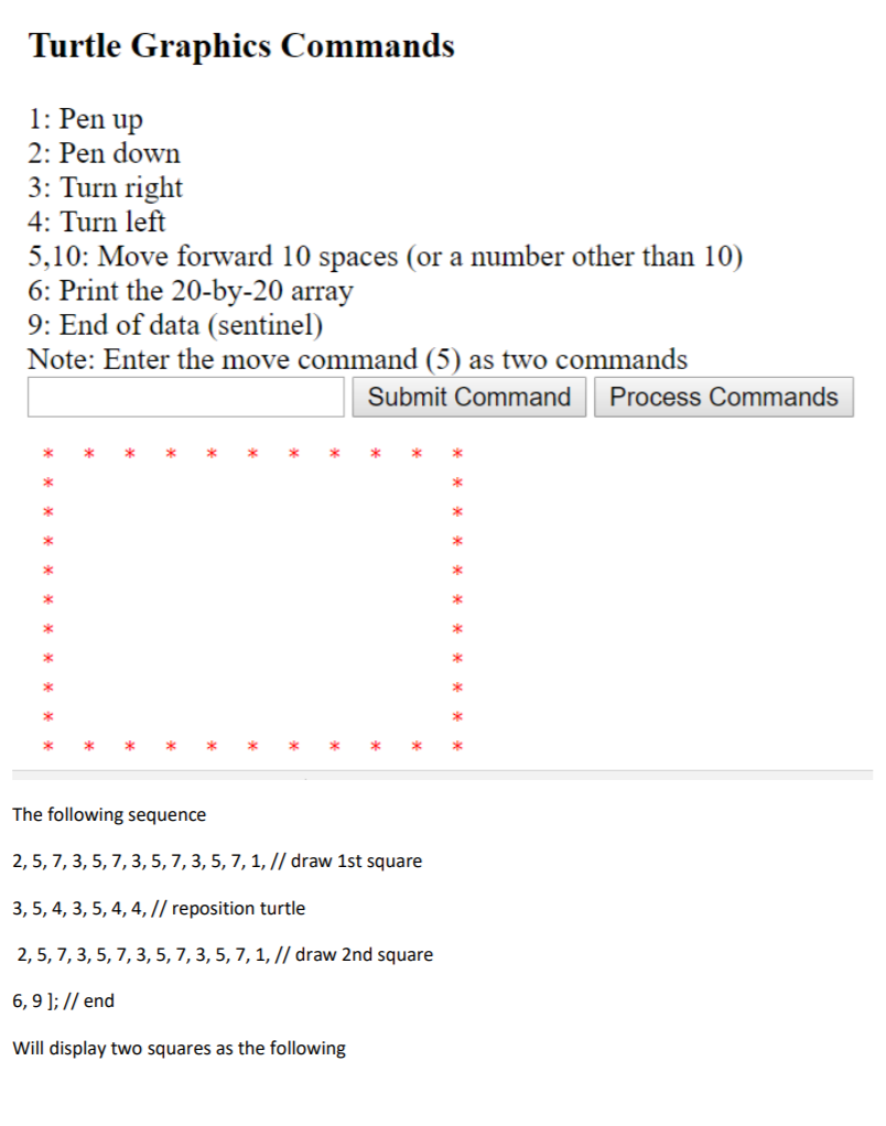 of 20 x 20. The commands that you can give to the